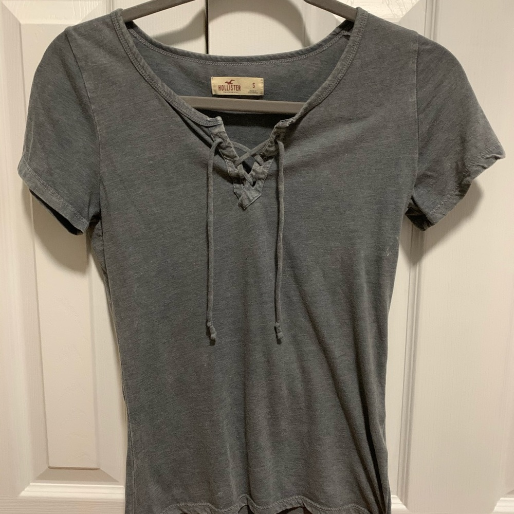 Hollister gray lace up top